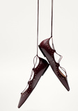奥芝国 D  羊皮铆钉 酒红色尖头绑带 芭蕾平底鞋 单鞋