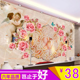 现代欧式爱的天使电视背景墙客厅沙发卧室高清玫瑰大理石墙纸壁画