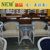 地中海围椅茶几三件套白色休闲咖啡椅布艺桌椅组合韩式田园房间椅
