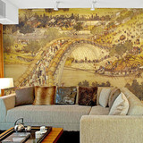 3d立体中式环保壁纸客厅电视沙发背景墙墙纸无纺布清明上河图壁画