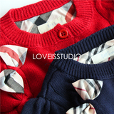 韩国高端外贸DAR*女童新年装气质款蝴蝶结红色羊毛开衫针织毛衣