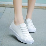 夏季平底布鞋白色帆布鞋女学生韩版低帮小白鞋系带平跟休闲鞋女鞋
