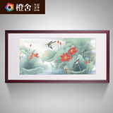 新中式客厅装饰画 带框国画荷花鸟画 名人字画书画作品 红荷花