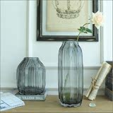 吹制欧式新古典乡村玻璃花瓶客厅餐桌面摆件品位蓝色灰色琉璃花器