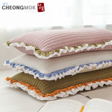 韩国荞麦全棉高档舒适枕头枕芯保健护颈枕送枕套成人单人牛奶彩边
