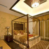 新中式实木双人床 现代简约布艺床 酒店会所样板房卧室家具 定制