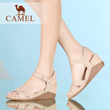 Camel/骆驼女鞋 素雅时尚 磨砂牛皮腕带搭扣坡跟凉鞋2016夏季新品