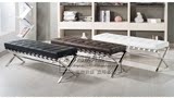 新古典黑色皮革长条凳子床尾凳梳妆凳床边凳亮光不锈钢沙发矮凳子