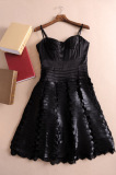 外贸 收腰立体塑形 设计感蕾丝拼接优雅性感礼服吊带连衣裙小黑裙