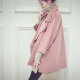 Yuki2015秋冬新款女装纯手工宽松双面羊绒大衣韩版呢大衣外套
