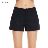 ZENE2015冬季不规则插带黑色中腰羊毛加厚短裤休闲裤热裤女