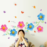 书房客厅花卉沙发背景墙花朵蓝色粉色春天春意盎然墙贴纸贴画