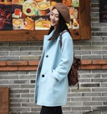 2015冬装新款韩版加棉加厚中长款毛呢外套女茧型羊毛呢大衣外套女
