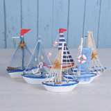 地中海海洋风格家居客厅装饰品摆件 迷你帆船工艺品木质模型船