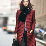 冬季韩版2016新款中长款过膝立领单排扣轻薄款女款绒羽绒服外套