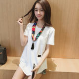涵涵家2016夏季韩版中长款修身显瘦百搭T恤女套头短袖打底衫