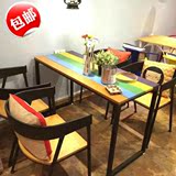 铁艺餐桌椅饭店餐馆复古漫咖啡桌餐厅餐饮桌子实木长方形桌椅组合