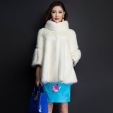 韩版2015新款貂皮大衣中长款皮毛一体外套 仿整水貂毛草女士修身