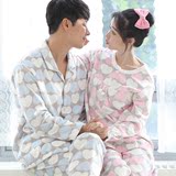 韩国风可爱卡通超柔绒珊瑚绒情侣睡衣春秋款男女士长袖套装家居服