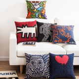 凯斯哈林Keith Haring名画现代创意简约北欧棉麻沙发靠垫抱枕靠枕