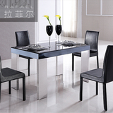 简约现代黑色钢化玻璃餐桌餐椅组合 餐厅饭厅不锈钢六人四人餐台