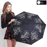 蓝雨伞折叠三折韩国遮阳伞全自动晴雨黑胶伞防晒防紫外线女太阳伞