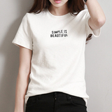 夏季白色带字母印花体恤简约休闲纯棉短袖打底衫百搭韩版女款T恤