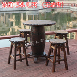 防腐碳化实木质/户外阳台休闲桌椅/咖啡厅酒吧桌凳/欧式鼓桶桌凳