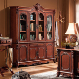 展示书房雕花酒柜欧式美式实木储物柜置物组装特价单个书柜带门
