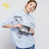 Lily2016夏正品代购116219C4904半边涂鸦中袖衬衫