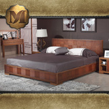 东南亚风格特色家具 新款卧室双人床 槟榔色实木 1.8米大床
