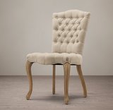 出口美国RH原单进口亚麻面料软包实木餐椅法式复古实木做旧休闲椅