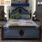 特价地中海实木床蓝色美式乡村1.8米实木双人床储物婚床1.5儿童床