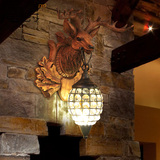 摩爵美式乡村餐厅鹿角咖啡店厅创意壁灯欧式鹿头水晶复古壁灯