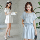 夏季新款韩版甜美气质露肩镂空蕾丝连衣裙套装女装两件套短裙