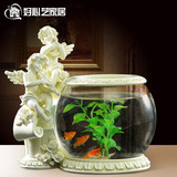 创意圆形生态鱼缸丘比特鱼缸微景观金鱼缸欧式家居客厅摆件装饰品