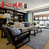 现代中式简约布艺沙发组合小户型样板房家具办公室接待洽谈沙发