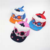 儿童帽子春季男童 女童鸭舌帽猫咪造型帽卡通遮阳帽平沿嘻哈帽