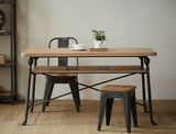 美式个性复古实木餐桌做旧铁艺咖啡桌子双层办公桌美甲桌写字台