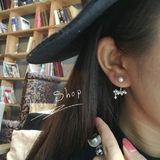 韩国直送 超美S925纯银镀18K金 水滴马眼锆石花型后挂式耳钉 耳环