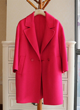 韩国代购2015秋冬新款女装中长款西装羊绒大衣名媛小香风毛呢外套