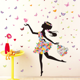 跳舞贴纸卧室温馨客厅背景墙贴画自粘墙壁纸花客厅蝴蝶舞蹈女孩