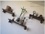 美式乡村搁板铁艺书架壁挂墙上实木置物架复古创意水管家具置物架