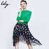 Lily2016春新款女装两件套收腰雪纺针织连衣裙116120C7518