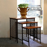 TMZ乡村铁艺休闲桌子 复古做旧茶几边桌 创意简约方形实木花架