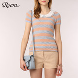 ROEM罗燕夏季新品女装蕾丝娃娃领短袖针织衫RCKW32303G专柜正品