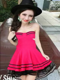 日系少女可愛裹胸不規則前短後長條紋蘿莉甜美連衣裙cosplay服