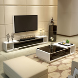 简约现代电视柜茶几组合套装伸缩大小户型客厅烤漆钢化玻璃地柜