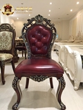 欧式餐椅 实木雕花餐椅 美式红棕色餐椅 深色餐厅配套椅子 橡木椅