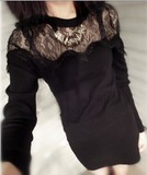 新款春秋季韩版女装长袖蕾丝裙连衣裙个性修身罗马棉大码女打底裙